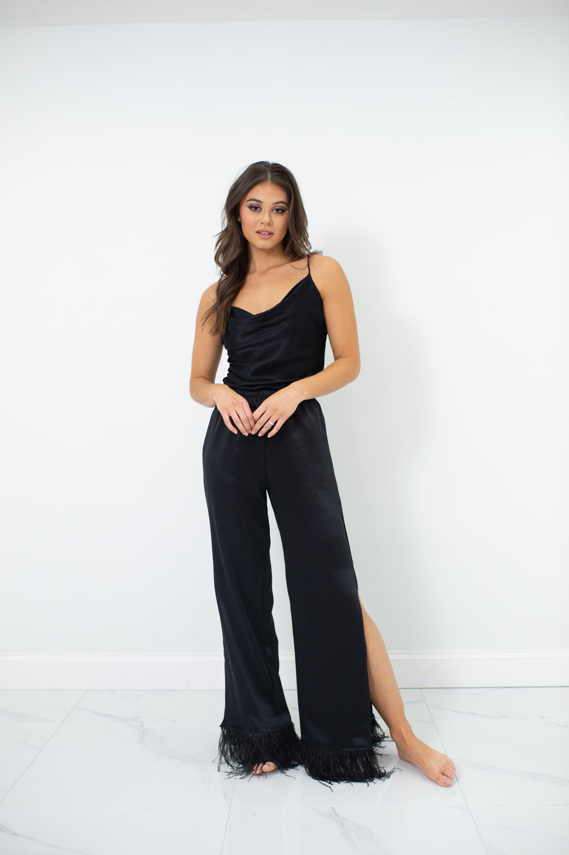 Maeve Front Slit Trousers - Black